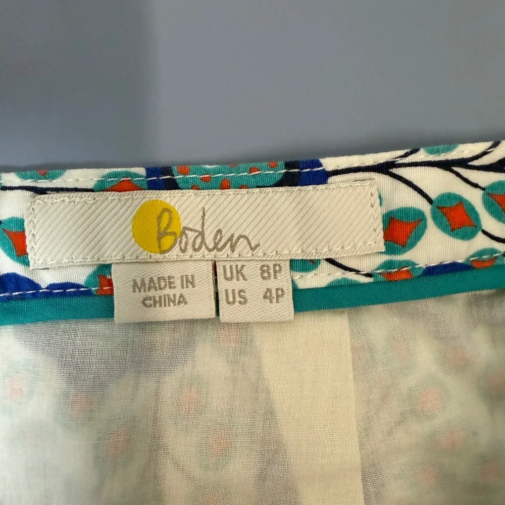 Boden A-Line Skirt Women 4P Blue Floral Cotton Lined Excellent Knee Length Zip